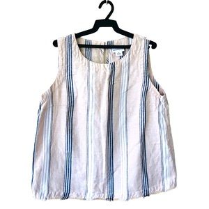 Liz Claiborne Classic Stripe Blue/Cream Crop Top Raw/Fringe Hem (L)